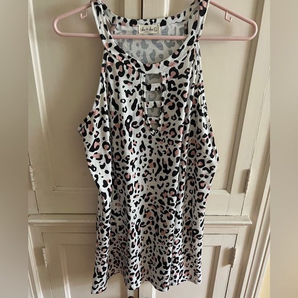 Pink and white leopard print peek a boo tank top sz L - Picture 1 of 4